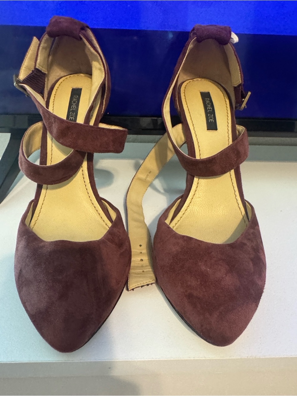 Rachel Zoe Burgundy Suede Pointed-Toe Ankle-Strap Heels